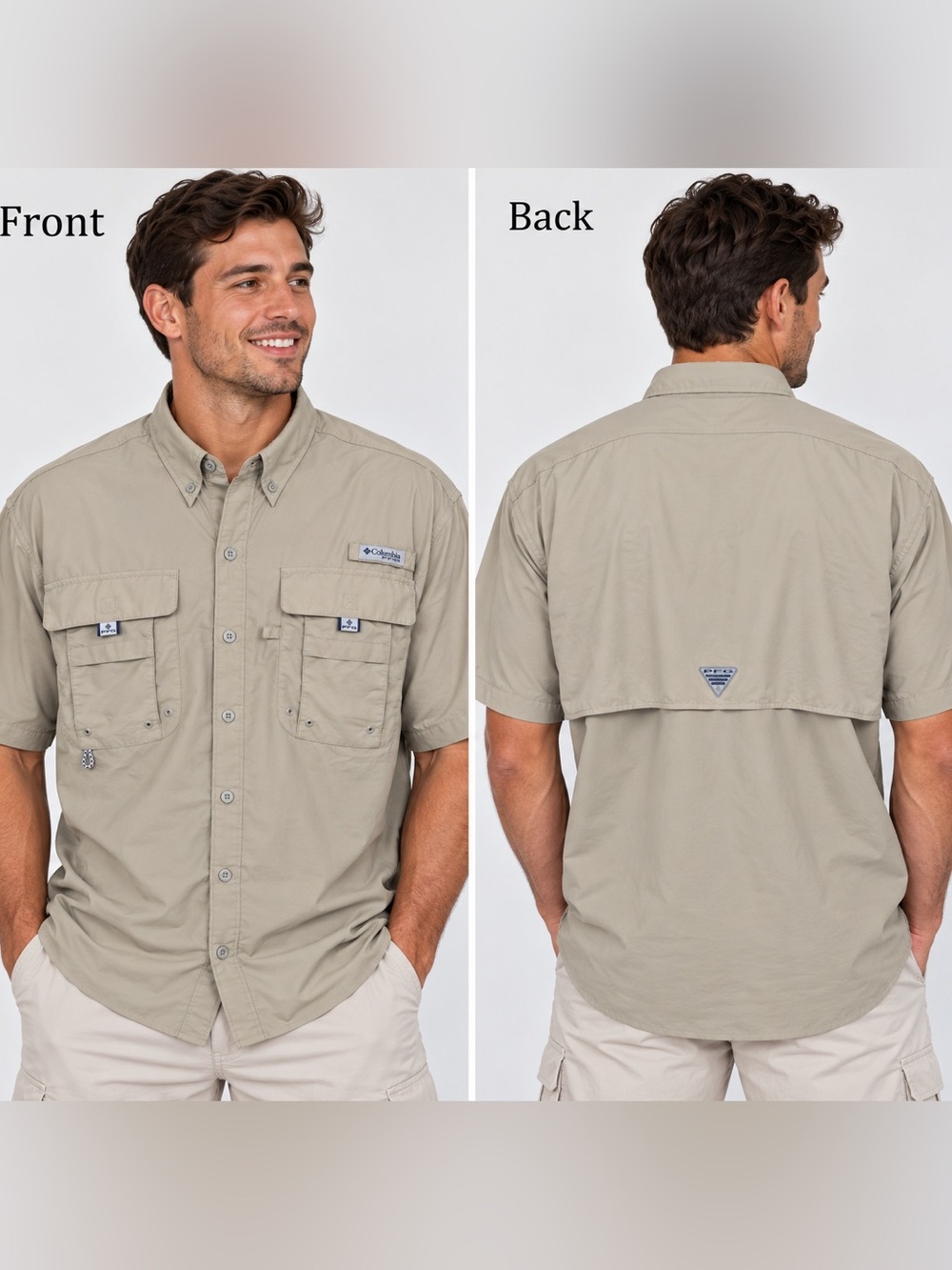 Columbia PFG Men’s Fishing Shirt Omni-Shade UPF 30 Khaki Short Sleeve Size L